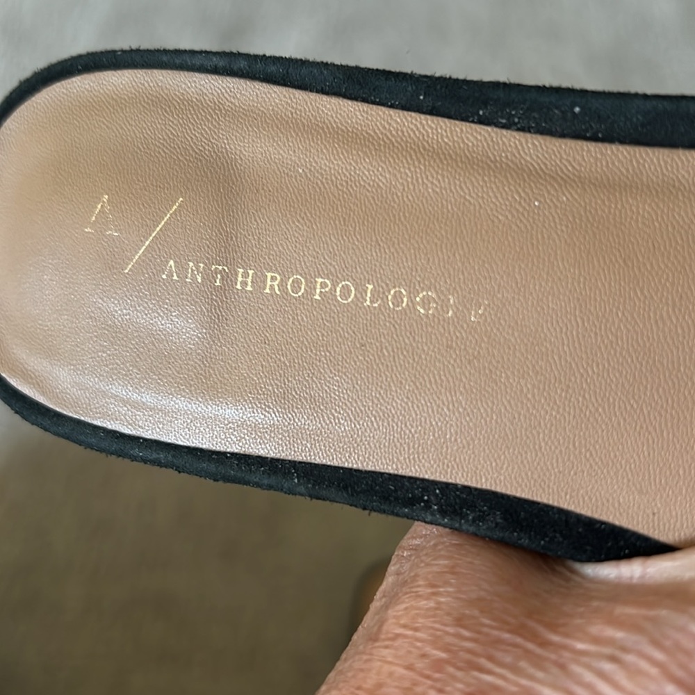 Anthropologie | Black strappy 3 bow velvet slide Sandals - Picture 5 of 6